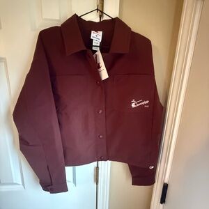 Champion Maroon Button-Up Coach Jacket with Logo
